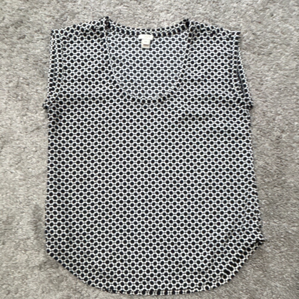 J.CREW Women 4 Petite Sleeveless Scoop Neck Blouse Black White Geometric Casual